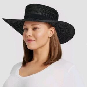 Black Universal Thread Straw Boater Sun Hat For Women L/XL Adjustable Sizing